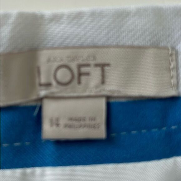 Ann Taylor LOFT Blue White Striped A-Line Pleated Mini Skirt Size 14 - Picture 2 of 7